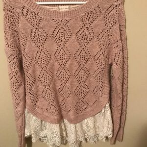 Dusty Rose Lace Trim Sweater Altar’d State